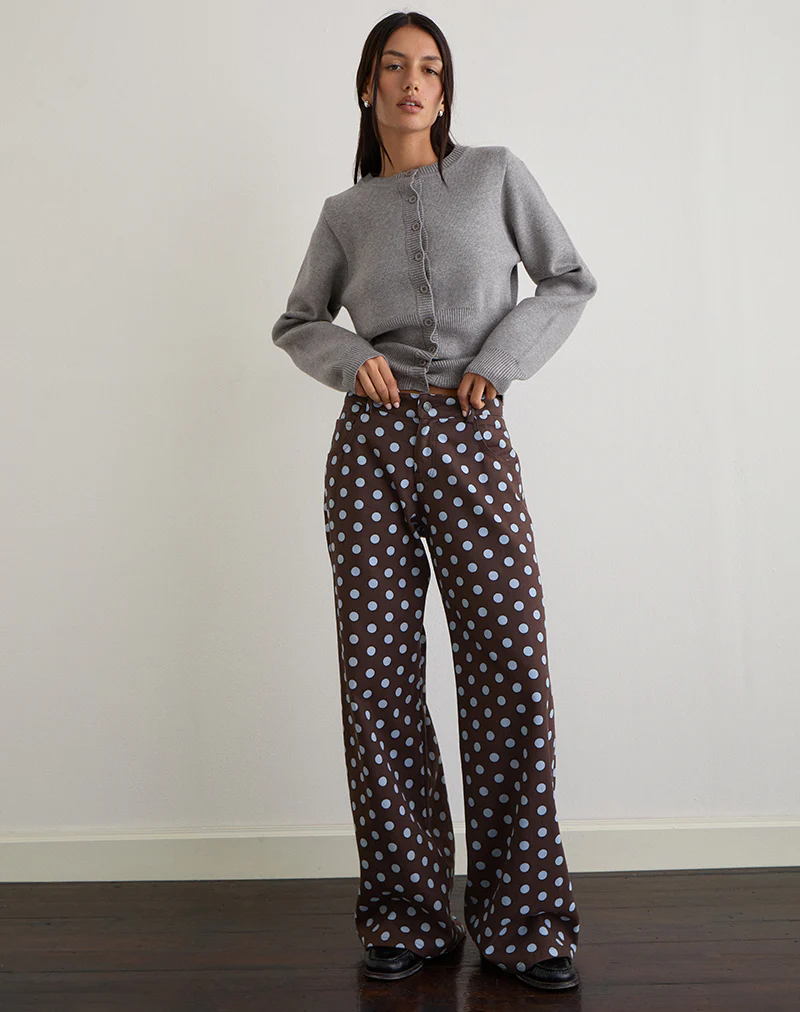 Low Rise Roomy Trouser in Mono Polka Brown - Image 2