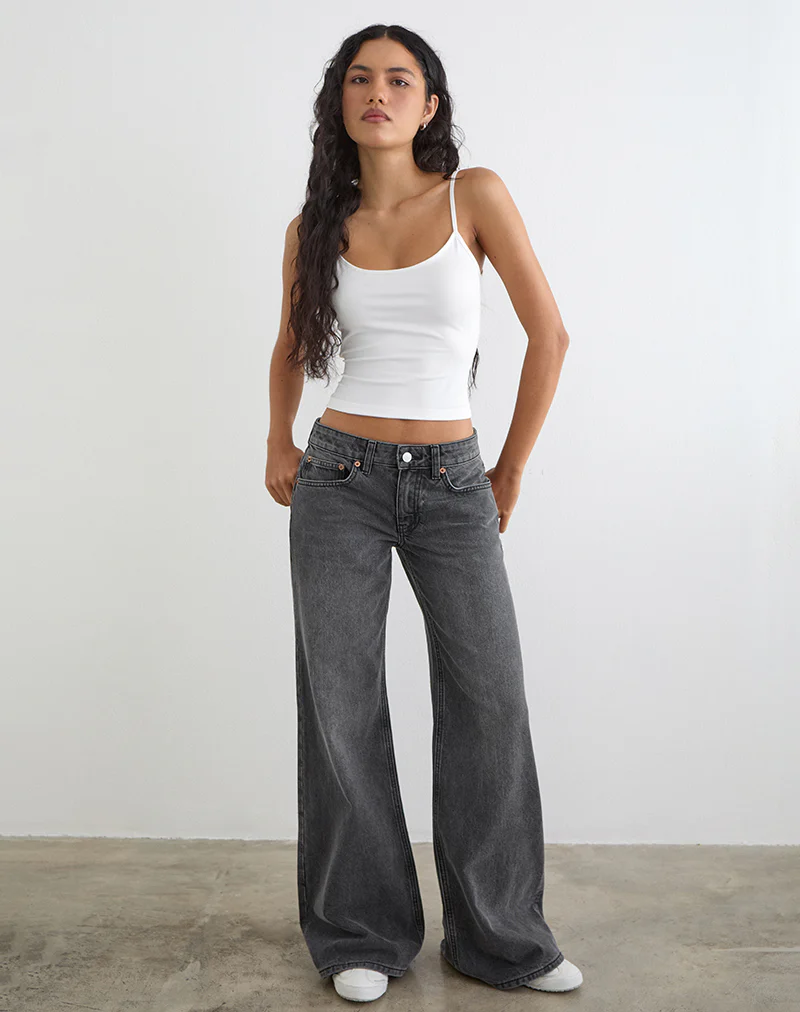 Low Rise Slouchy Flare Jeans in Washed Black Grey - Image 6