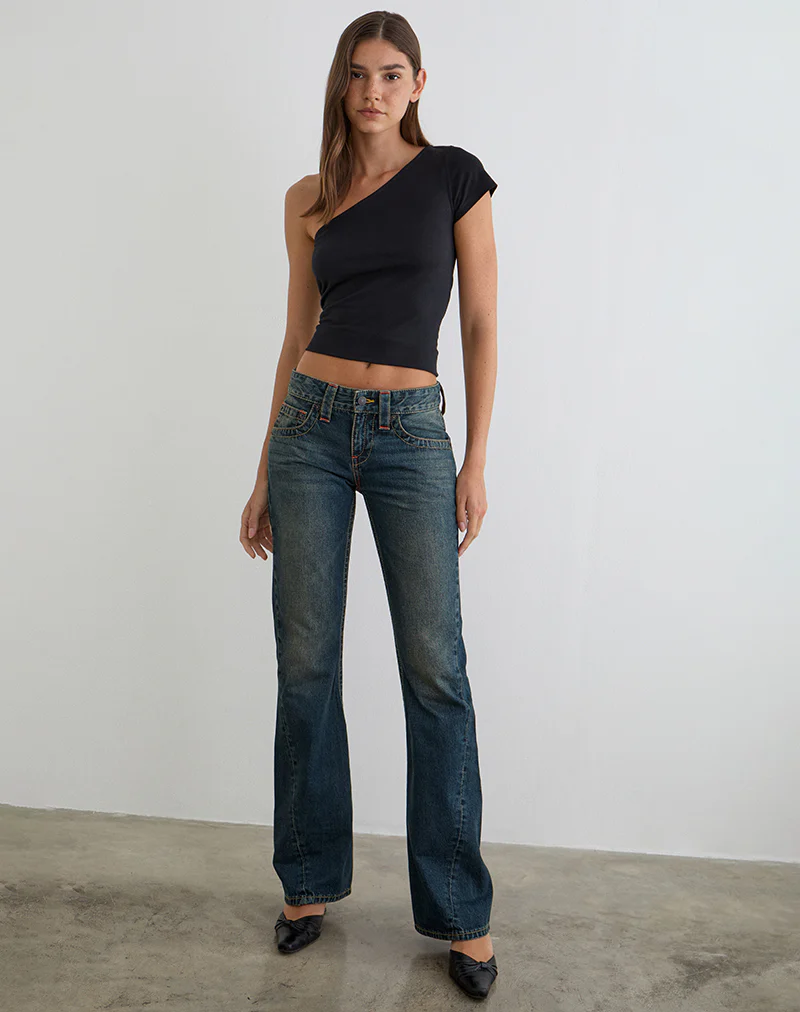 Low Rise Twisted Seam Jeans in Dirty Green - Image 2