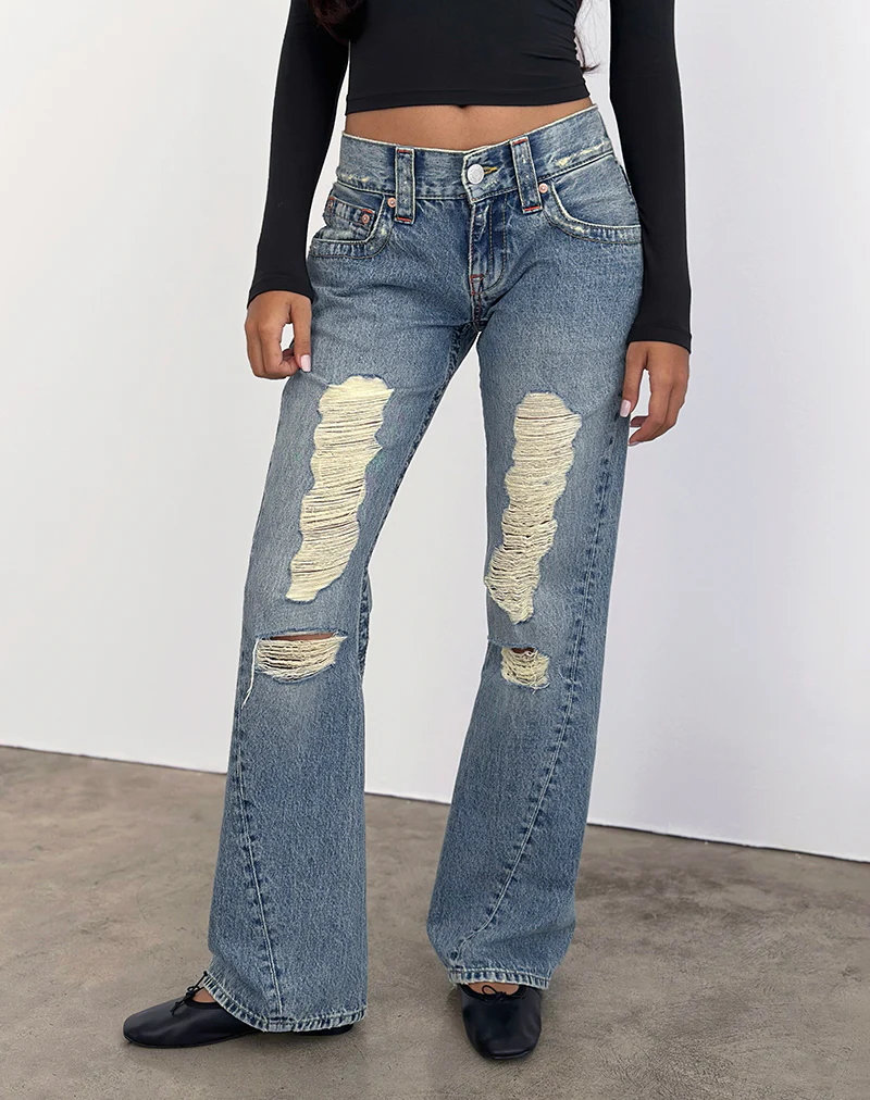 Low Rise Twisted Seam Ripped Jean in True Blue - Image 2