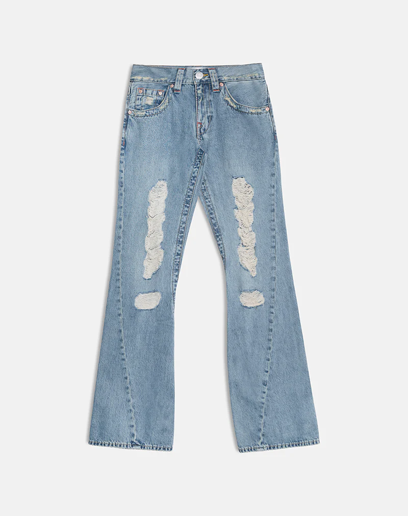 Low Rise Twisted Seam Ripped Jean in True Blue - Image 3