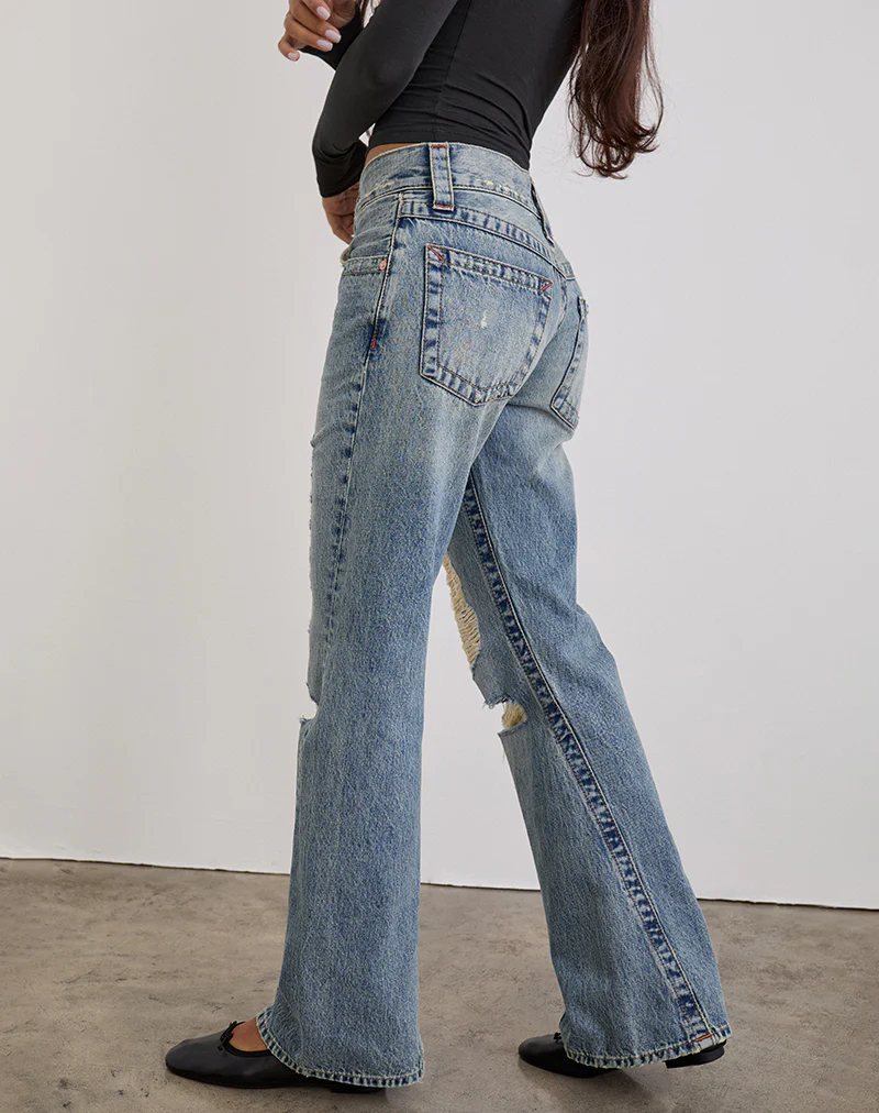 Low Rise Twisted Seam Ripped Jean in True Blue - Image 4