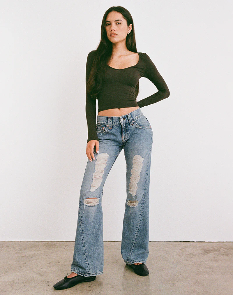 Low Rise Twisted Seam Ripped Jean in True Blue - Image 5