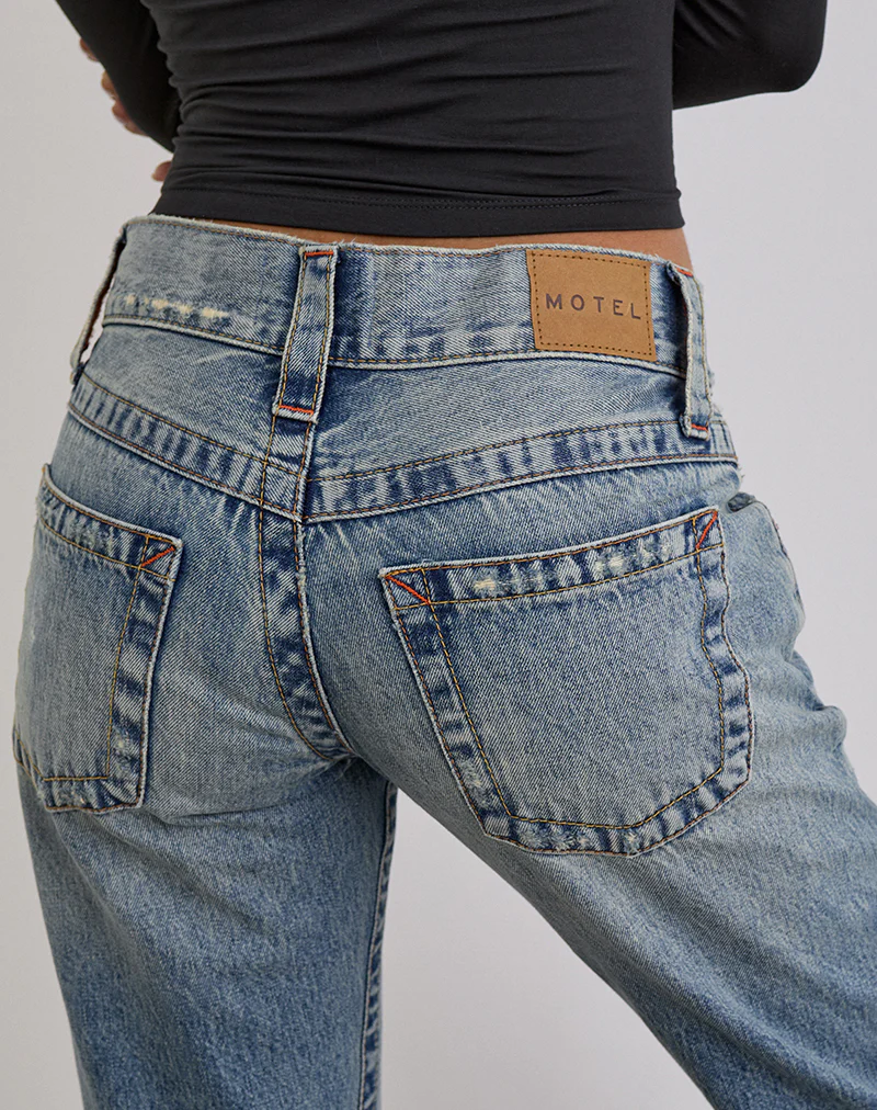 Low Rise Twisted Seam Ripped Jean in True Blue - Image 6