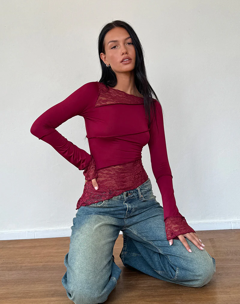 Lucca Long Sleeve Top in Burgundy - Image 2
