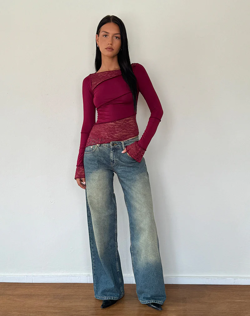 Lucca Long Sleeve Top in Burgundy - Image 3