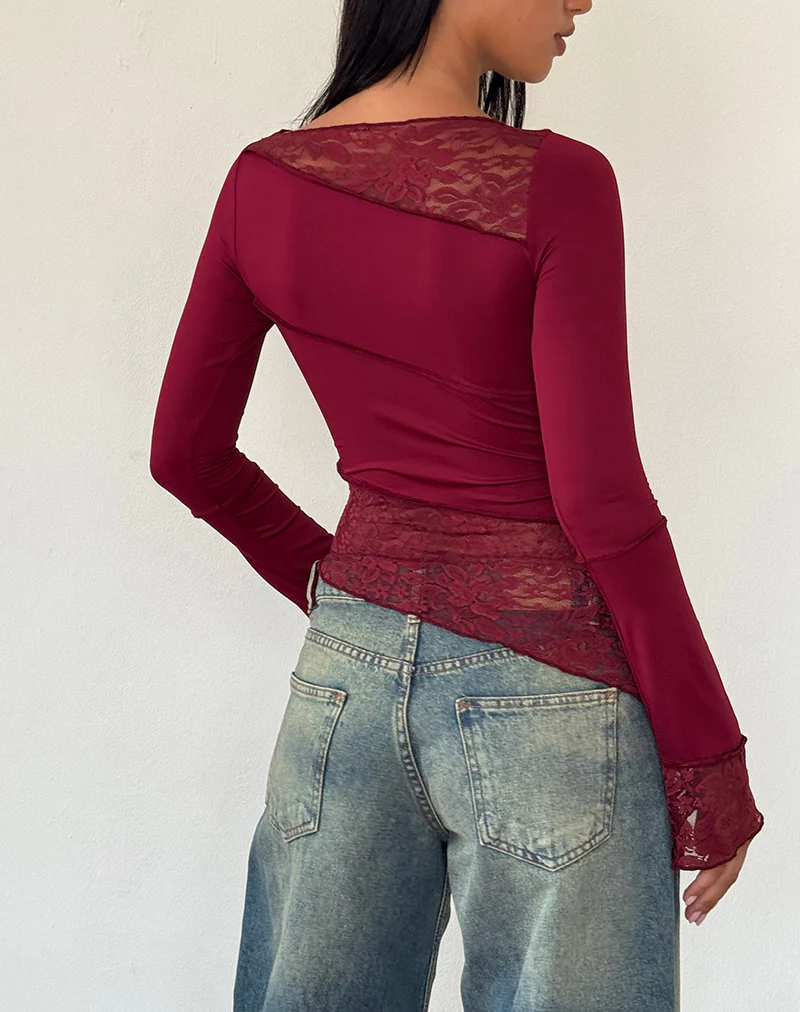 Lucca Long Sleeve Top in Burgundy - Image 5