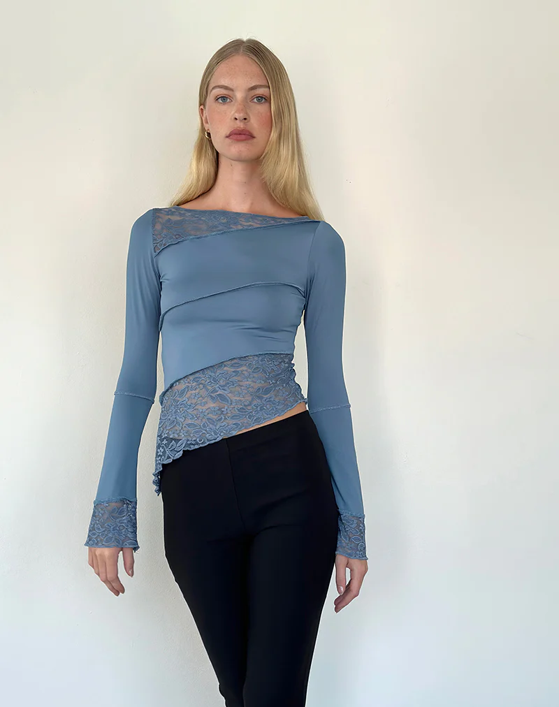 Lucca Long Sleeve Top In Lace Steel Blue - Image 4