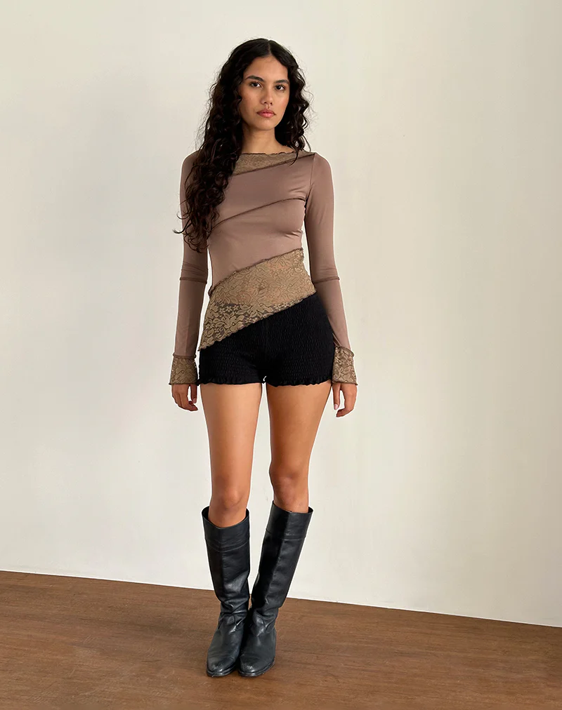 Lucca Long Sleeve Top in Slinky Lace Mocha - Image 4