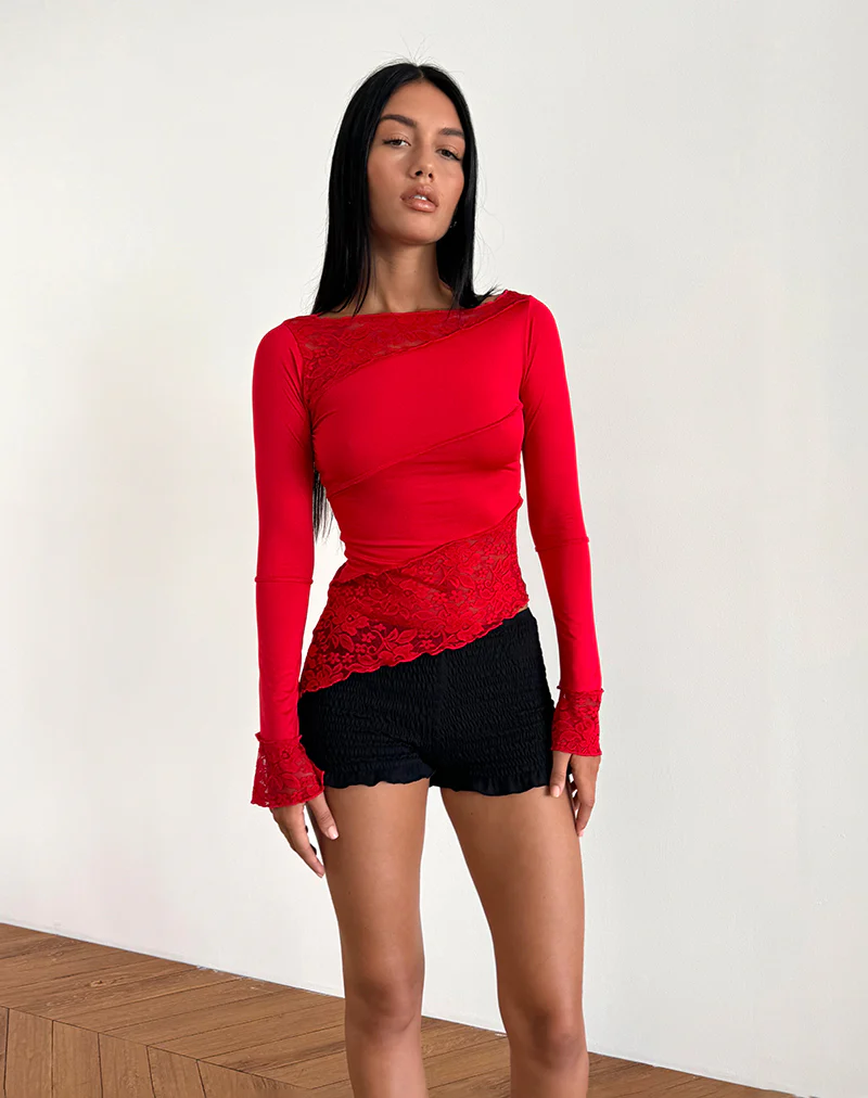 Lucca Long Sleeve Top in Slinky Lace Red - Image 5