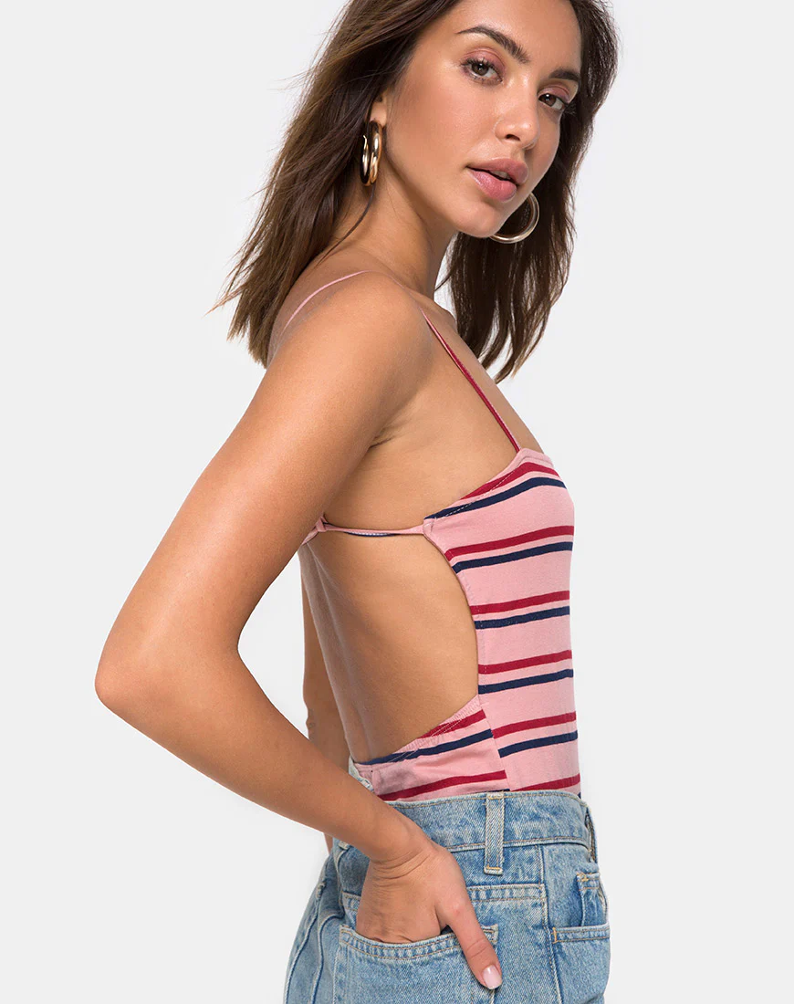 Lucia Bodice in 70's Stripe Pink Horizontal - Image 2