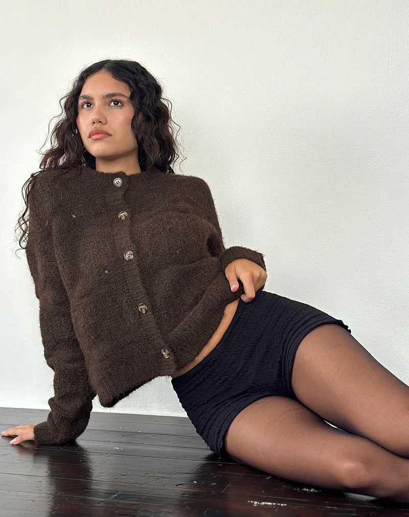 Luciana Textured Knit Cardi in Dark Brown - Image 5