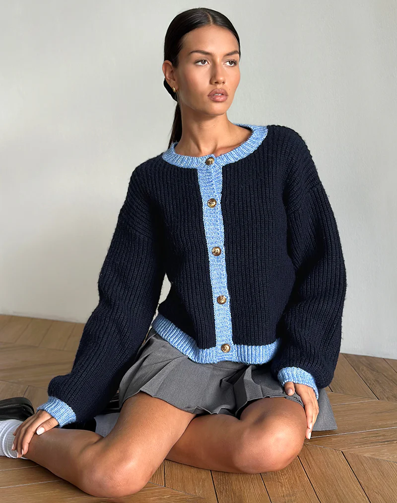 Luciana Cardigan in Contrast Navy - Image 2