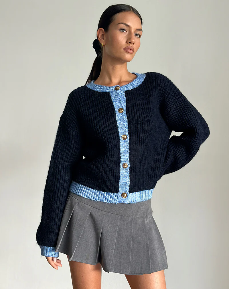 Luciana Cardigan in Contrast Navy - Image 3