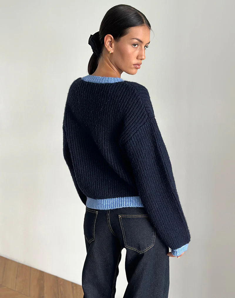 Luciana Cardigan in Contrast Navy - Image 4
