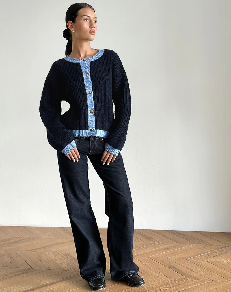 Luciana Cardigan in Contrast Navy - Image 5