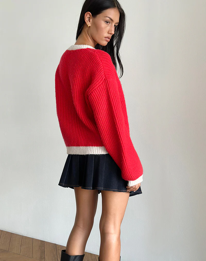 Luciana Contrast Cardigan in Red and Pink - Image 3