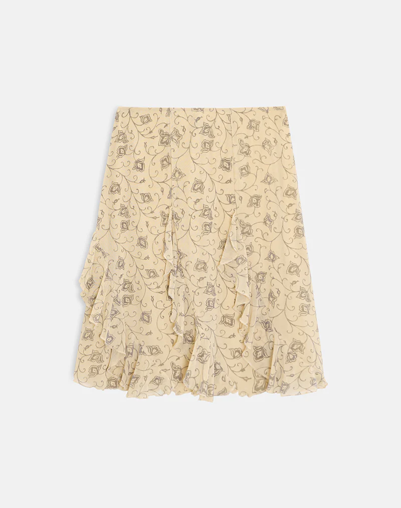 Luisa Midi Skirt in Winding Ivy Pale Yellow - Image 5