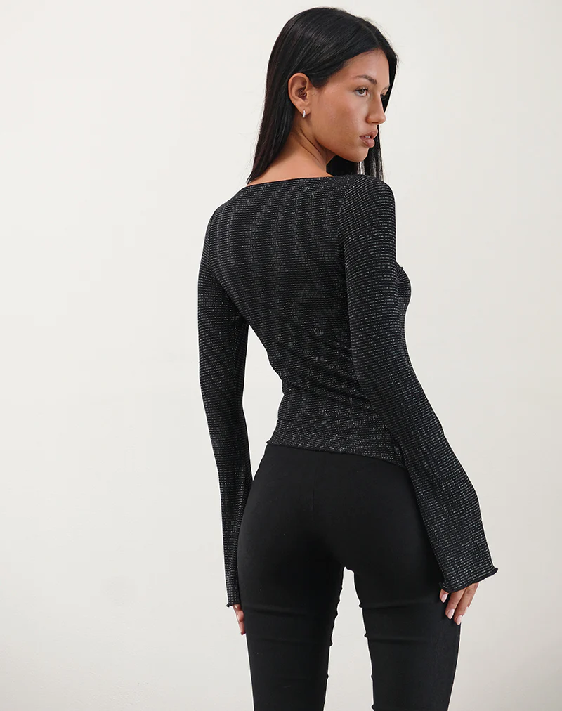 Lukia Long Sleeve Top in Metallic Stripe Jersey Black - Image 5