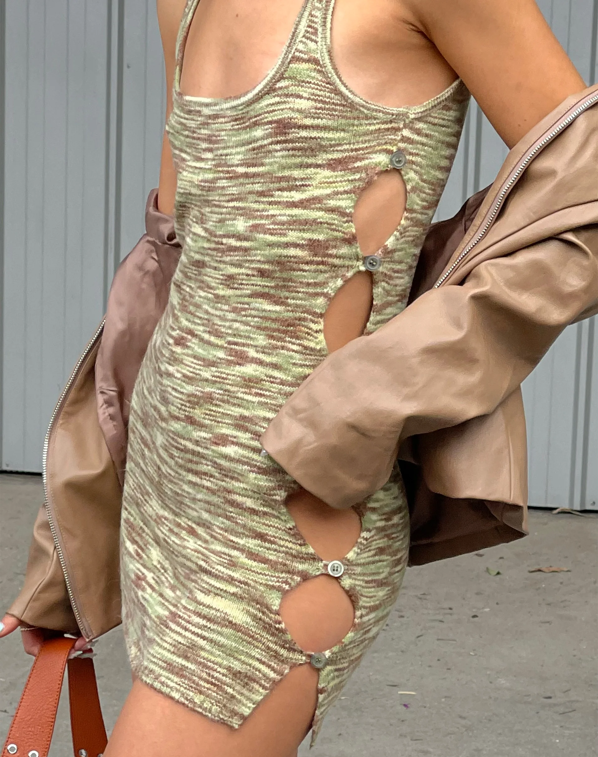 Lukita Mini Dress in Mix Space Dye Khaki - Image 2