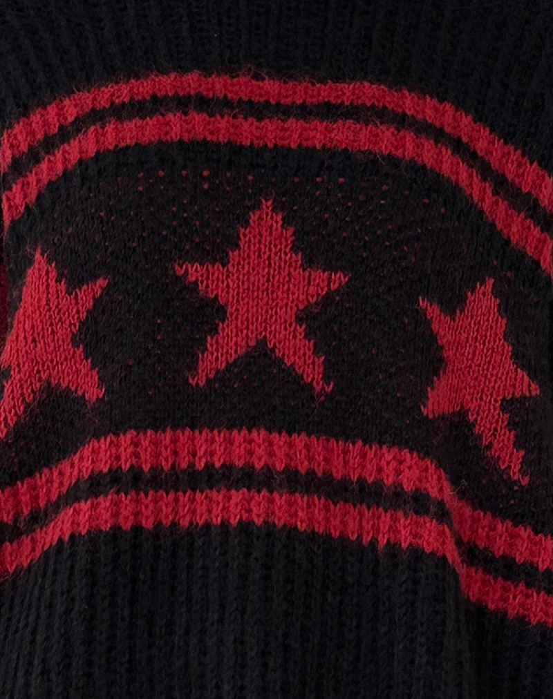 Lulees Oversized Jumper in Black with Red Star and Stripes - Image 6