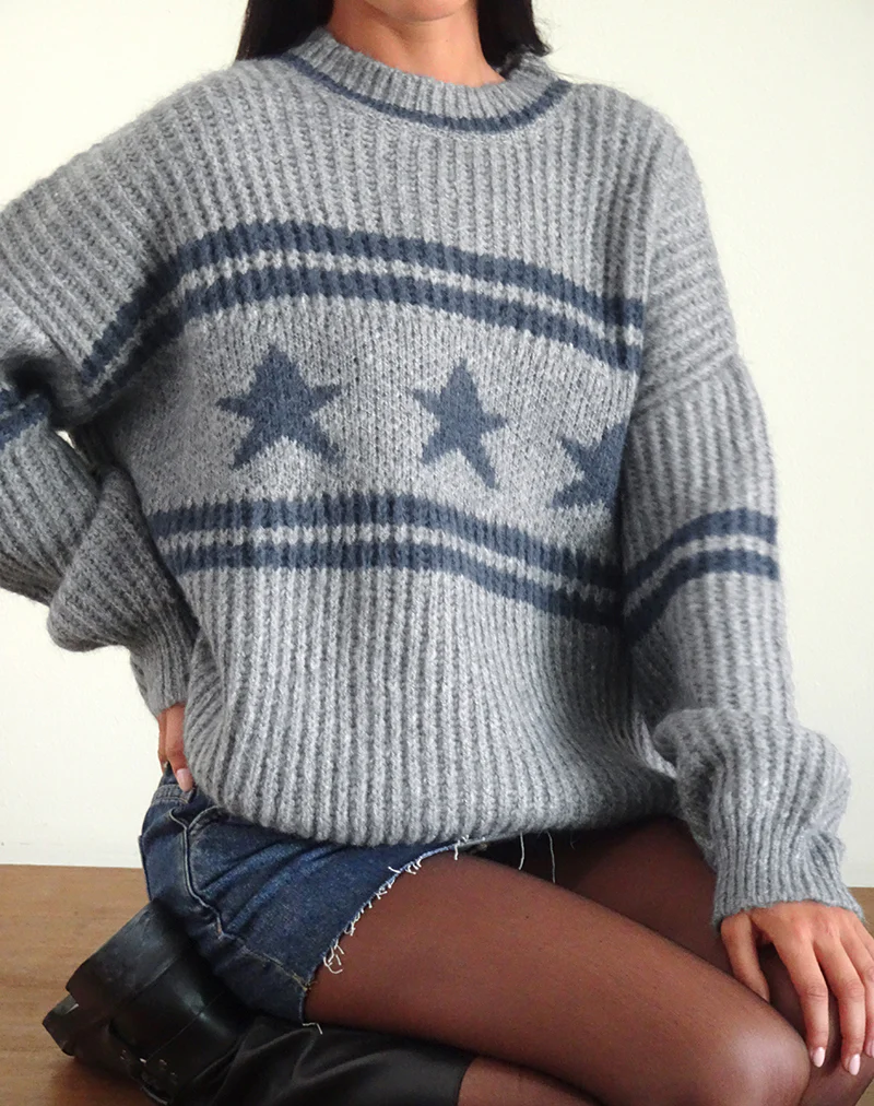 Lulees Jumper in Star Stripe Grey - Image 5