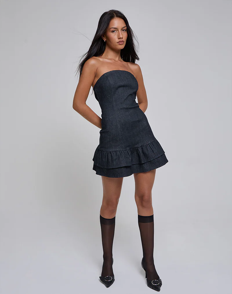 Luminis Mini Dress in Dark Denim Indigo - Image 3