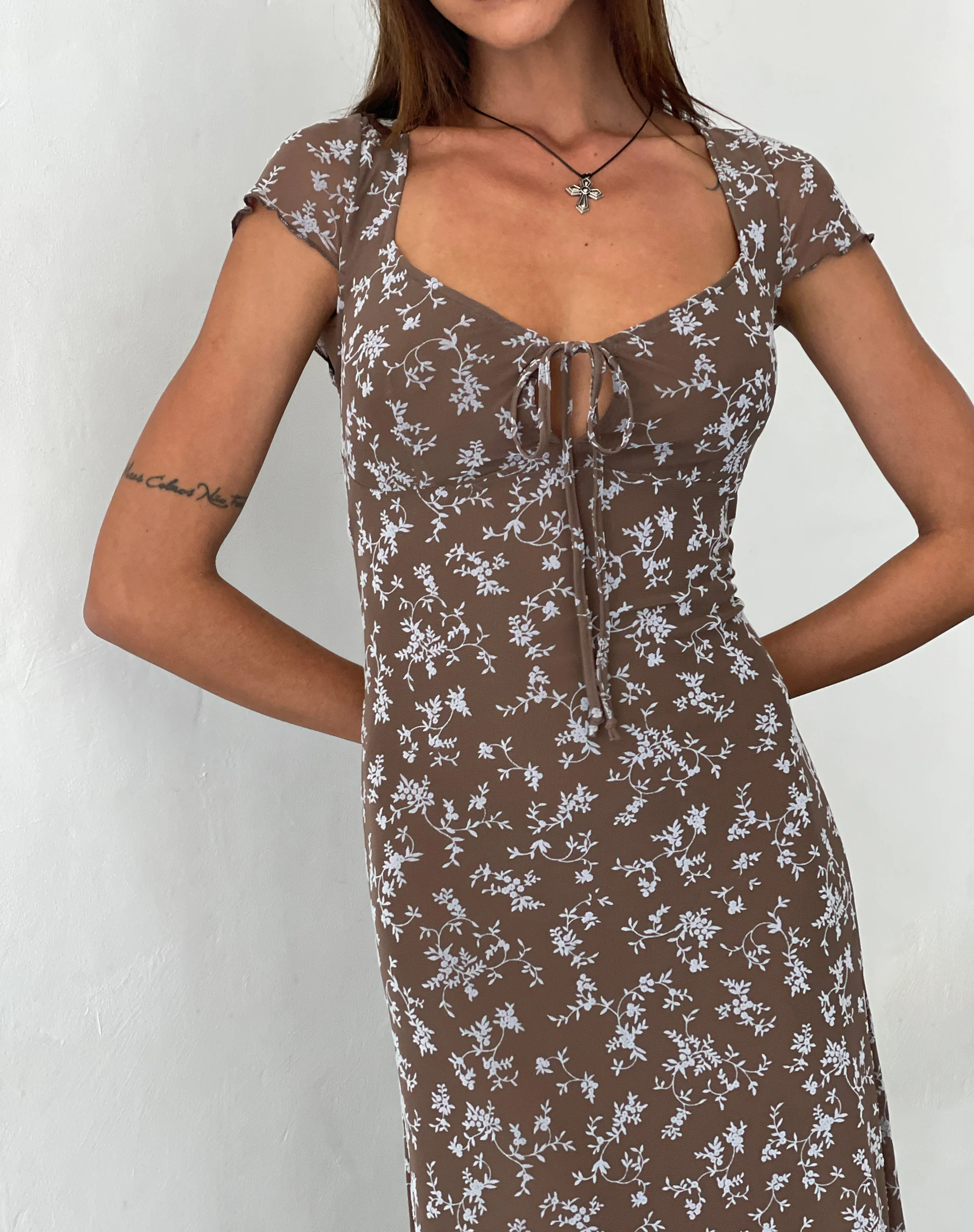 Lunama Midi Dress in Botanist Flock Dark Taupe - Image 3