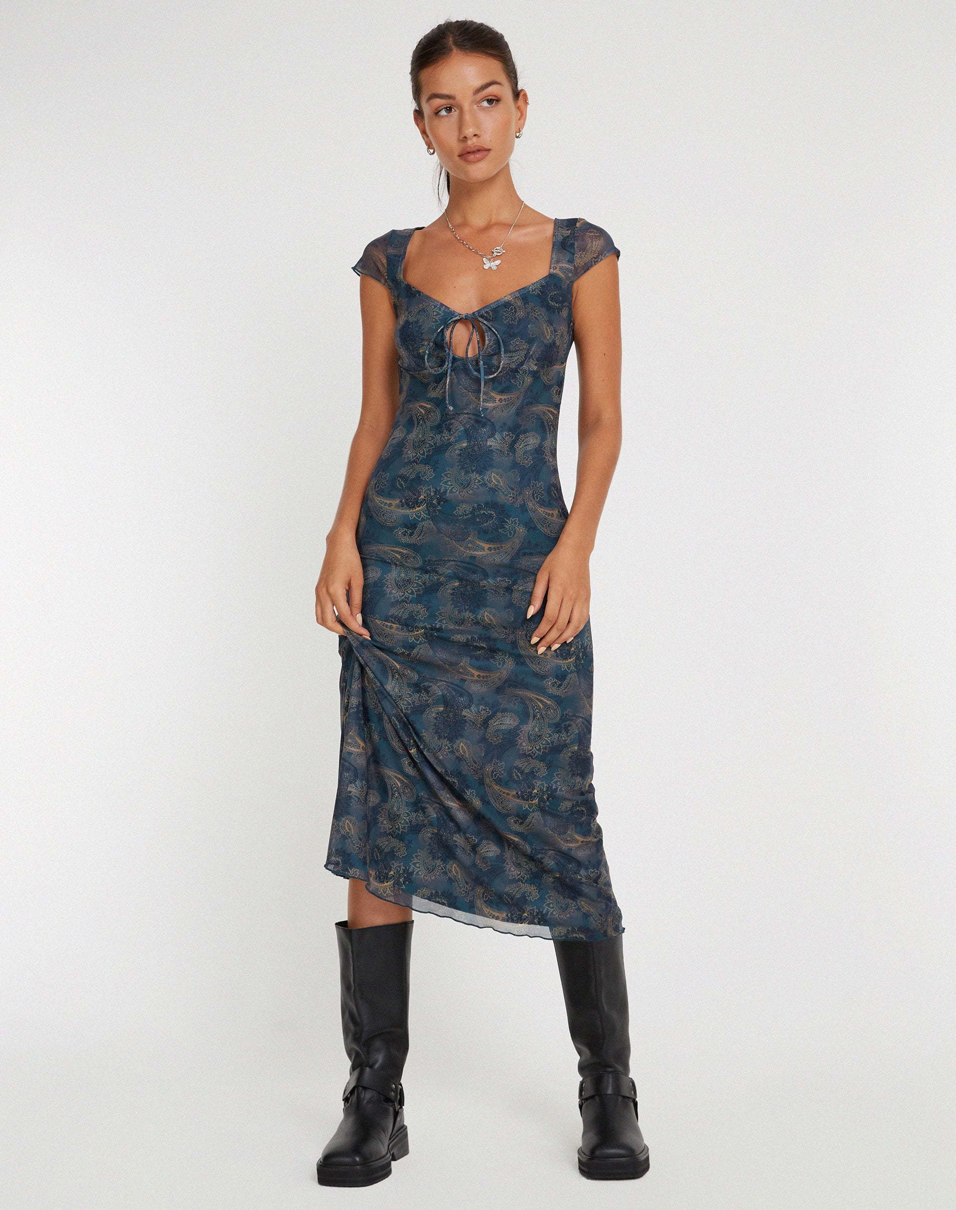 Lunama Mesh Midi Dress in Tonal Blue Paisley - Image 5