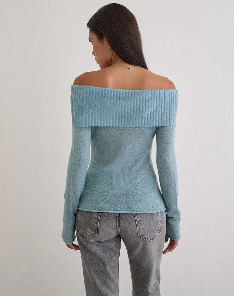Lune Bardot Jumper in Knit Blue - Image 5