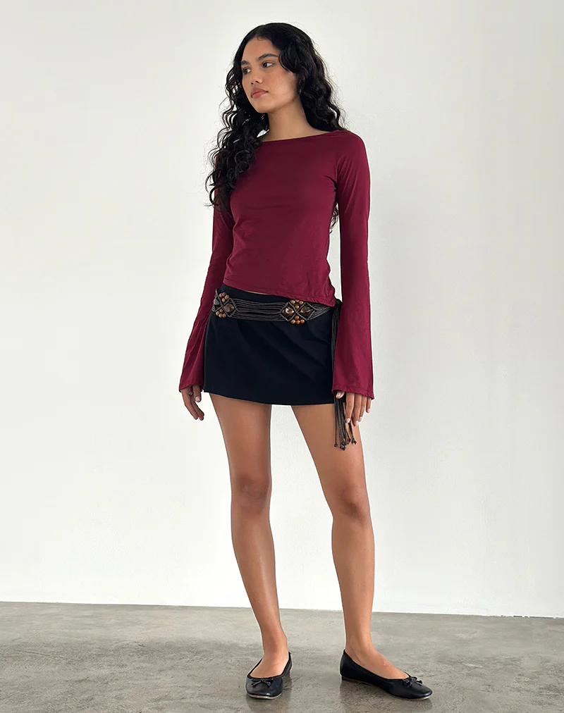 Lunica Long Sleeve Jersey Top in Burgundy - Image 2