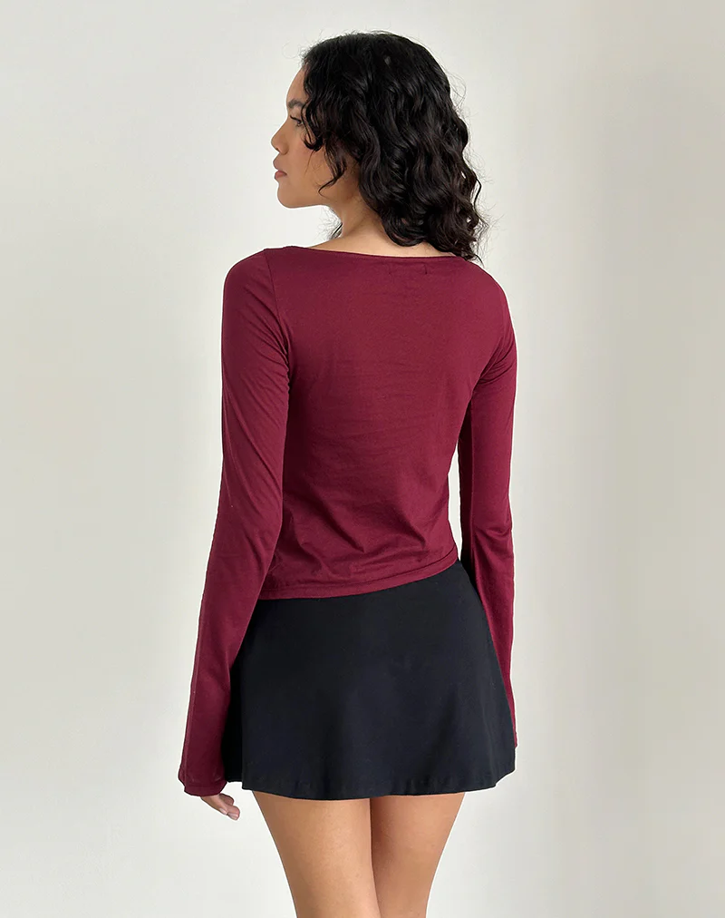 Lunica Long Sleeve Jersey Top in Burgundy - Image 4