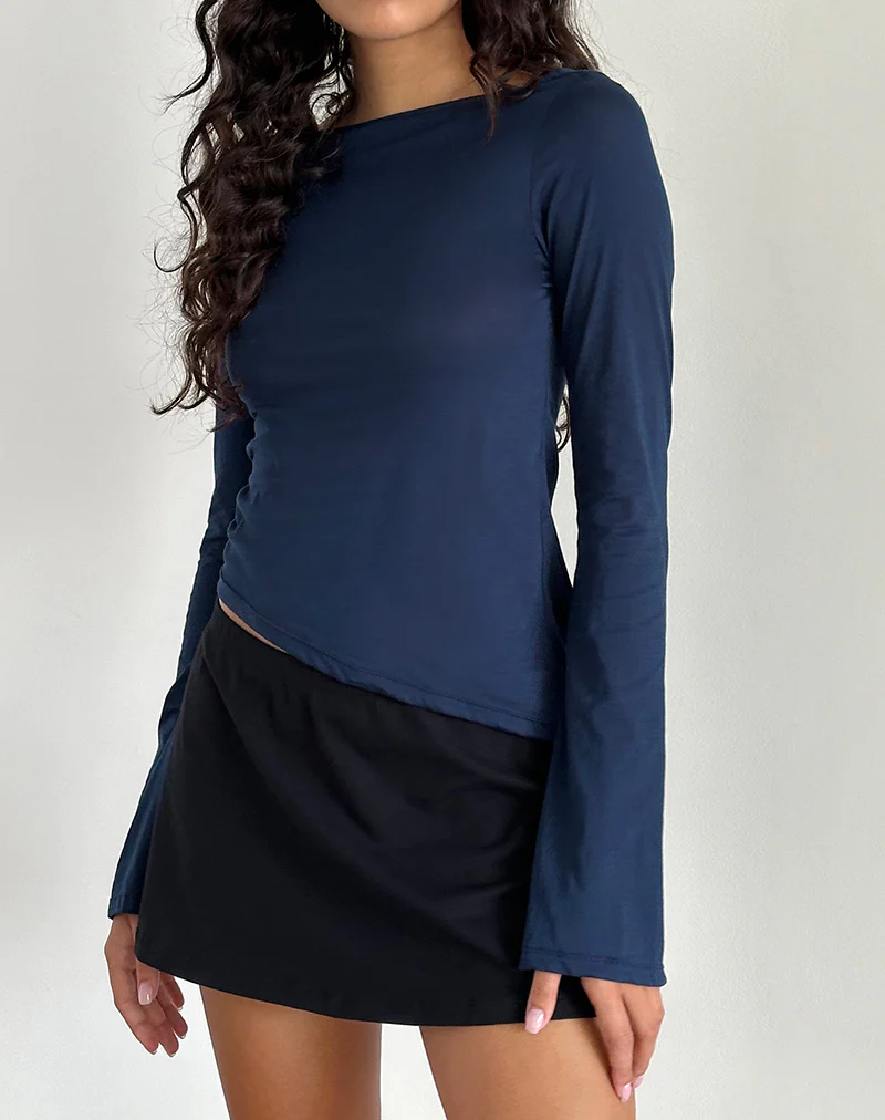 Lunica Long Sleeve Top in Tissue Jersey Navy - Image 3