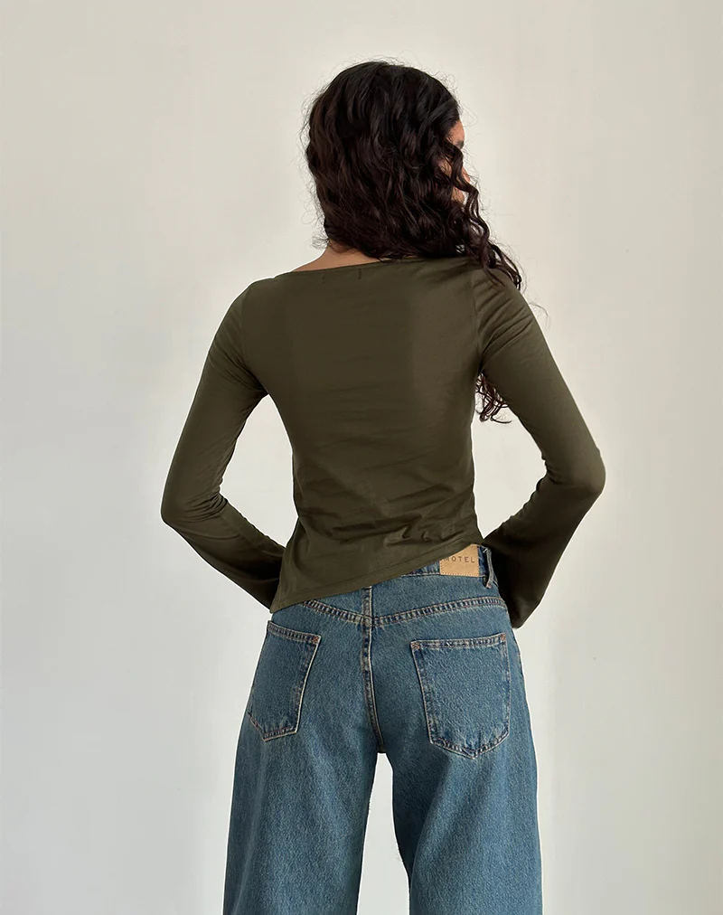 Lunica Top in Tissue Jersey Olive - Image 3