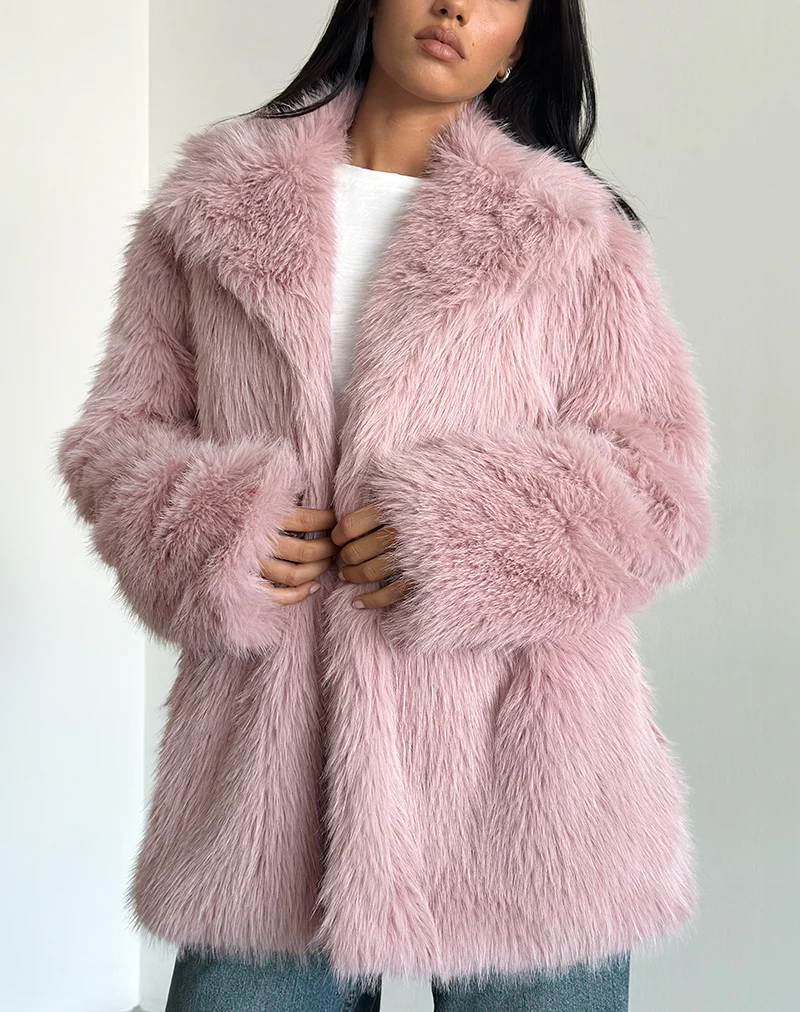 Lupita Jacket in Faux Fur Dusty Pink - Image 2