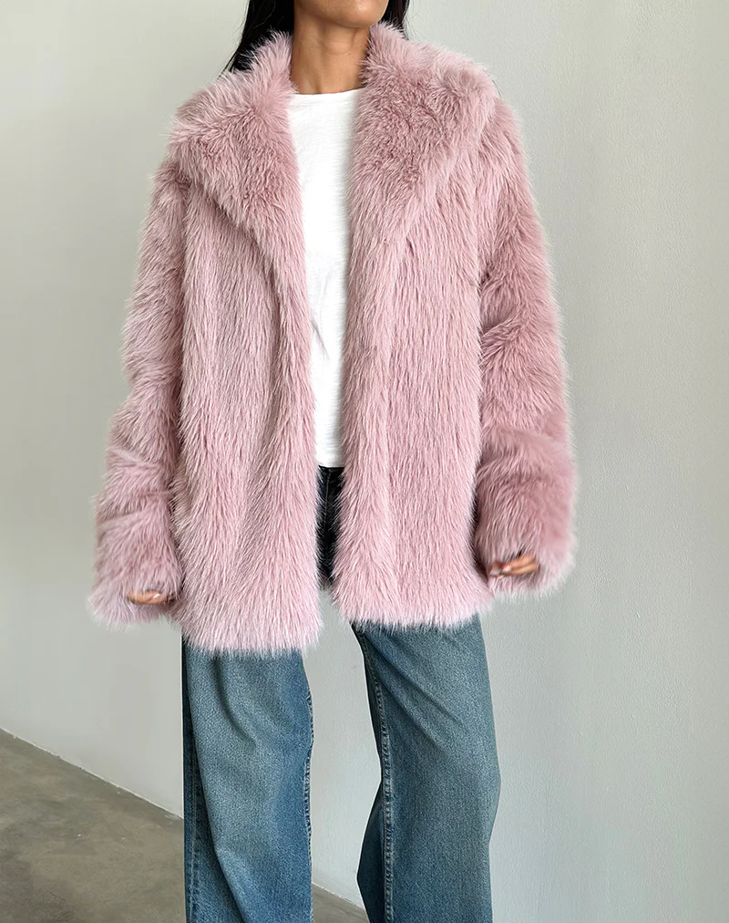 Lupita Jacket in Faux Fur Dusty Pink - Image 5