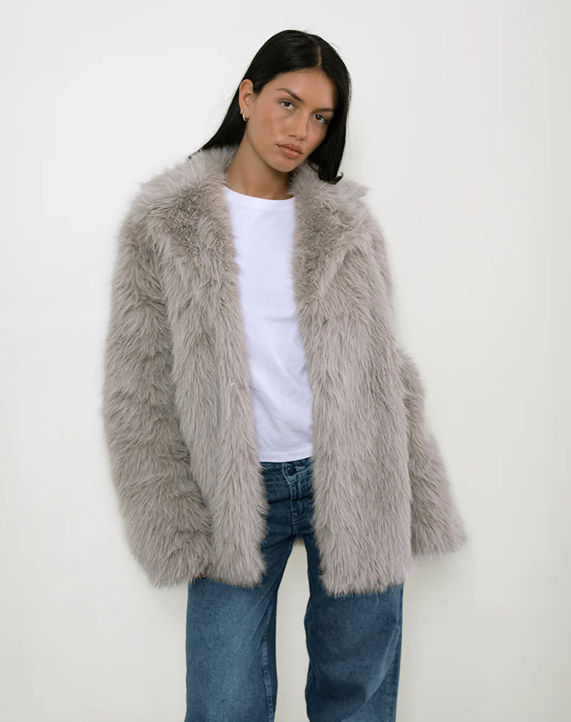 Lupita Jacket in Faux Fur Taupe - Image 2