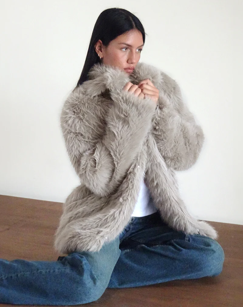 Lupita Jacket in Faux Fur Taupe - Image 3