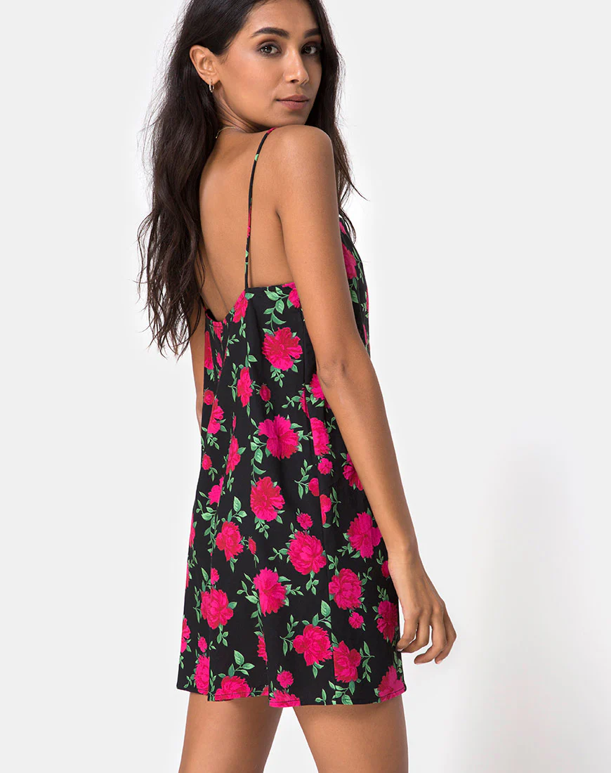 Lura Slip Dress in Valeria Rose Black and Red - Image 2