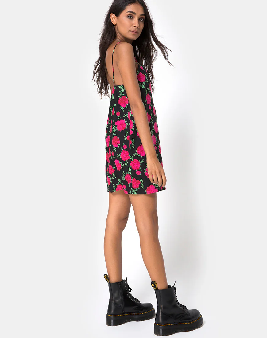 Lura Slip Dress in Valeria Rose Black and Red - Image 4