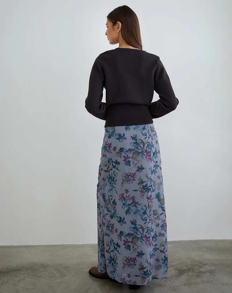 Lurina Maxi Skirt in Chiffon Shadow Lily Blue - Image 4