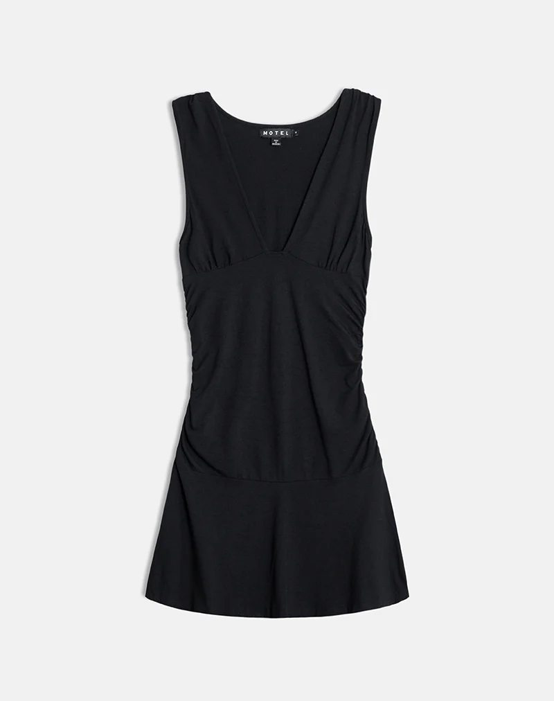 Luscian Plunge Mini Dress in Black - Image 6