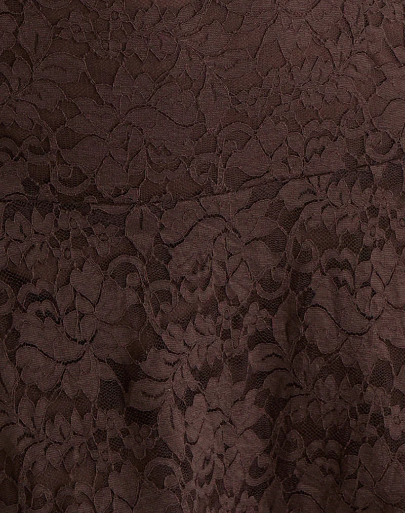 Luscian Mini Dress in Lace Chocolate with Blue Binding - Image 6