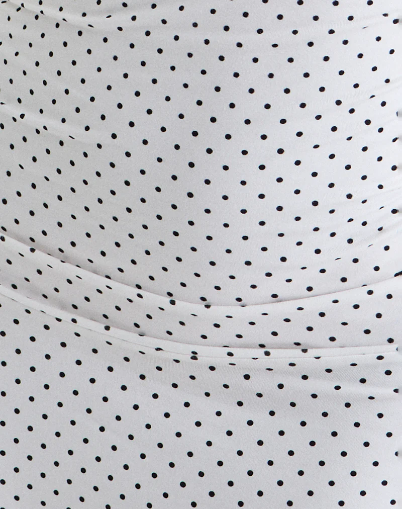 Luscian Plunge Mini Dress in White with Micro Polka Black - Image 6