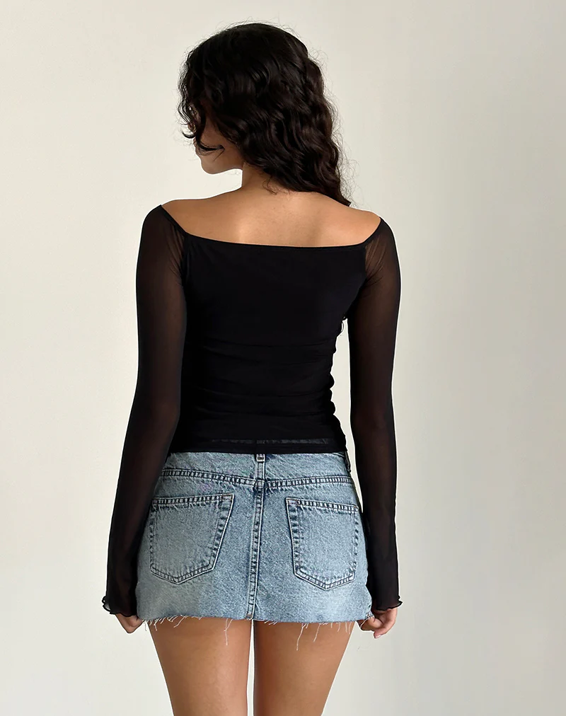 Lutana Bardot Top in Mesh Black - Image 4