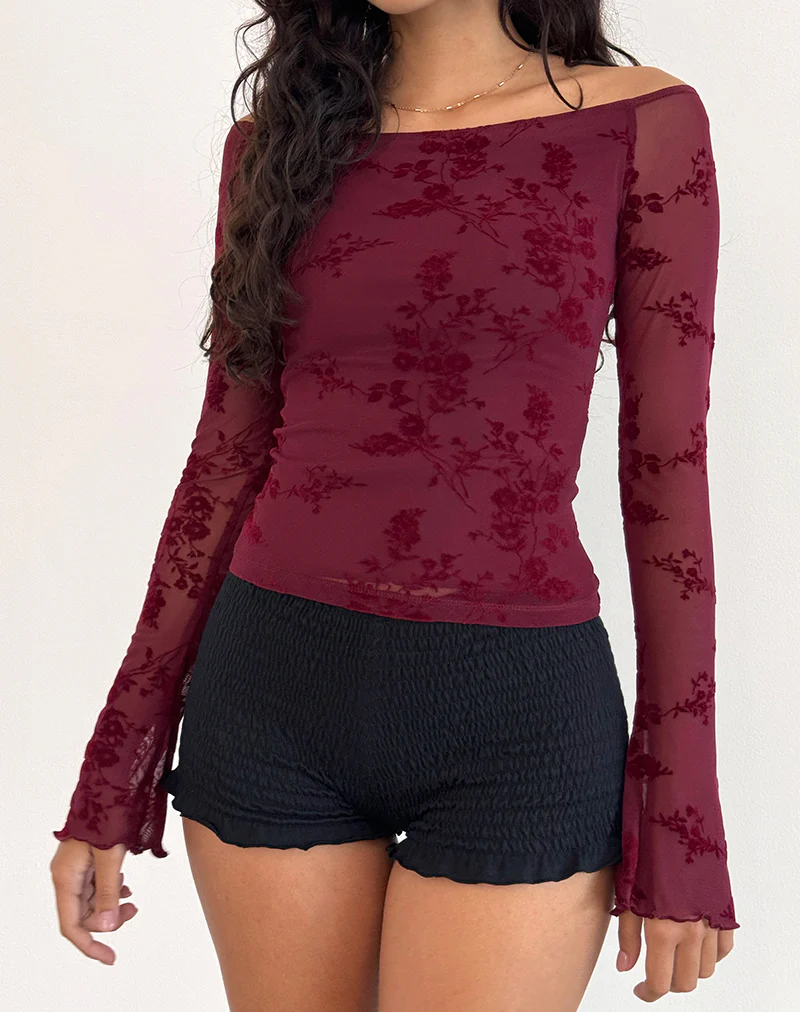 Lutana Top in Botanical Flower Maroon - Image 4