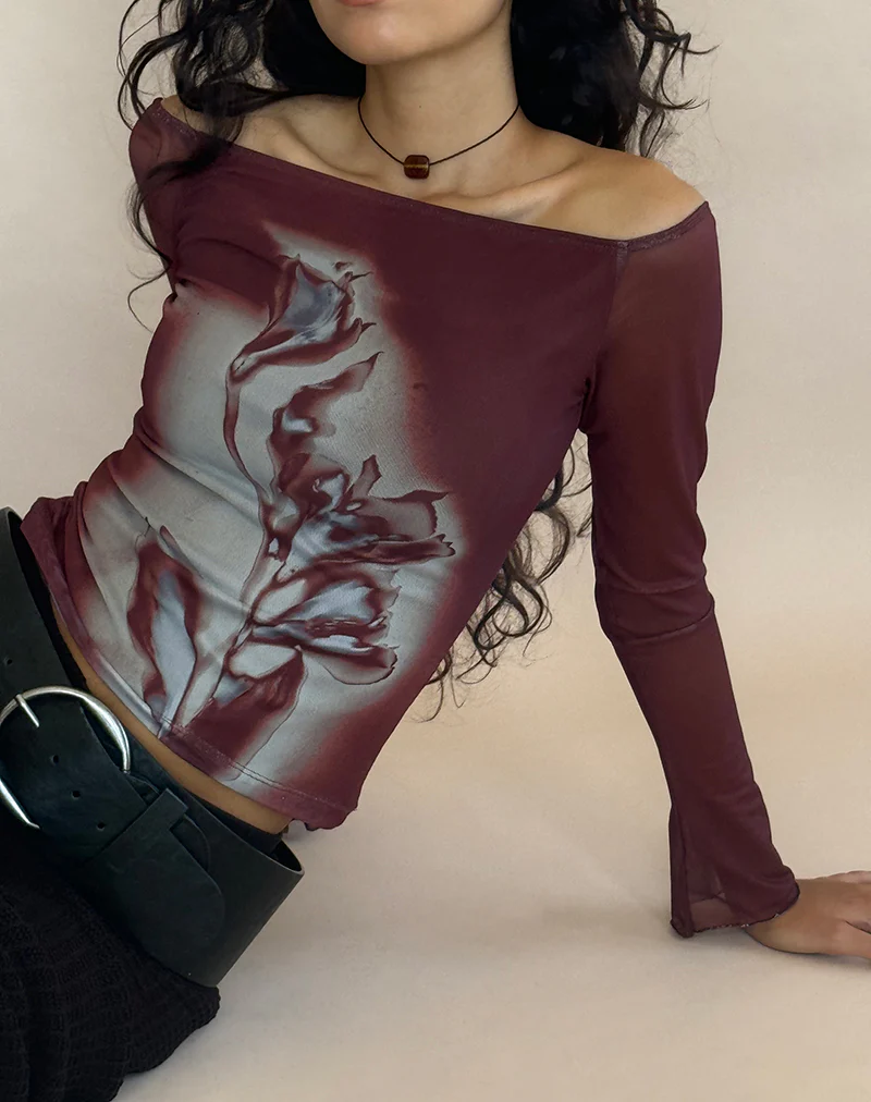Lutana Bardot Top in Lumen Mesh Brown - Image 2