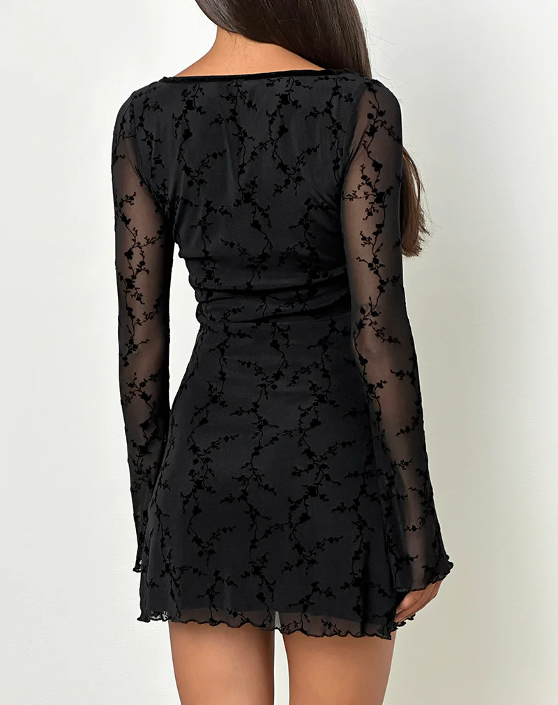 Luth Mini Dress in Vine Flower Black - Image 5