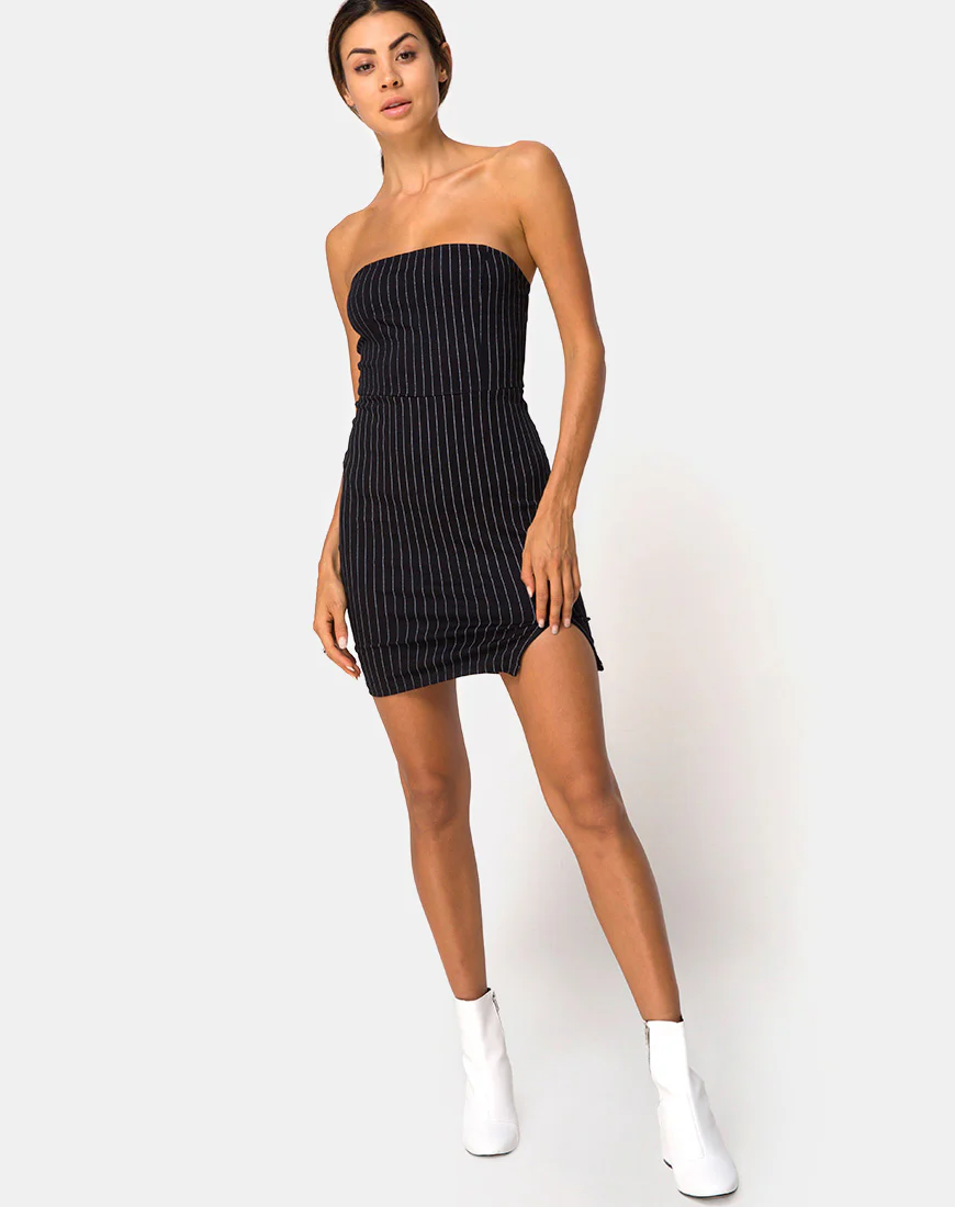 Luveries Dress in Pinstripe Black - Image 3