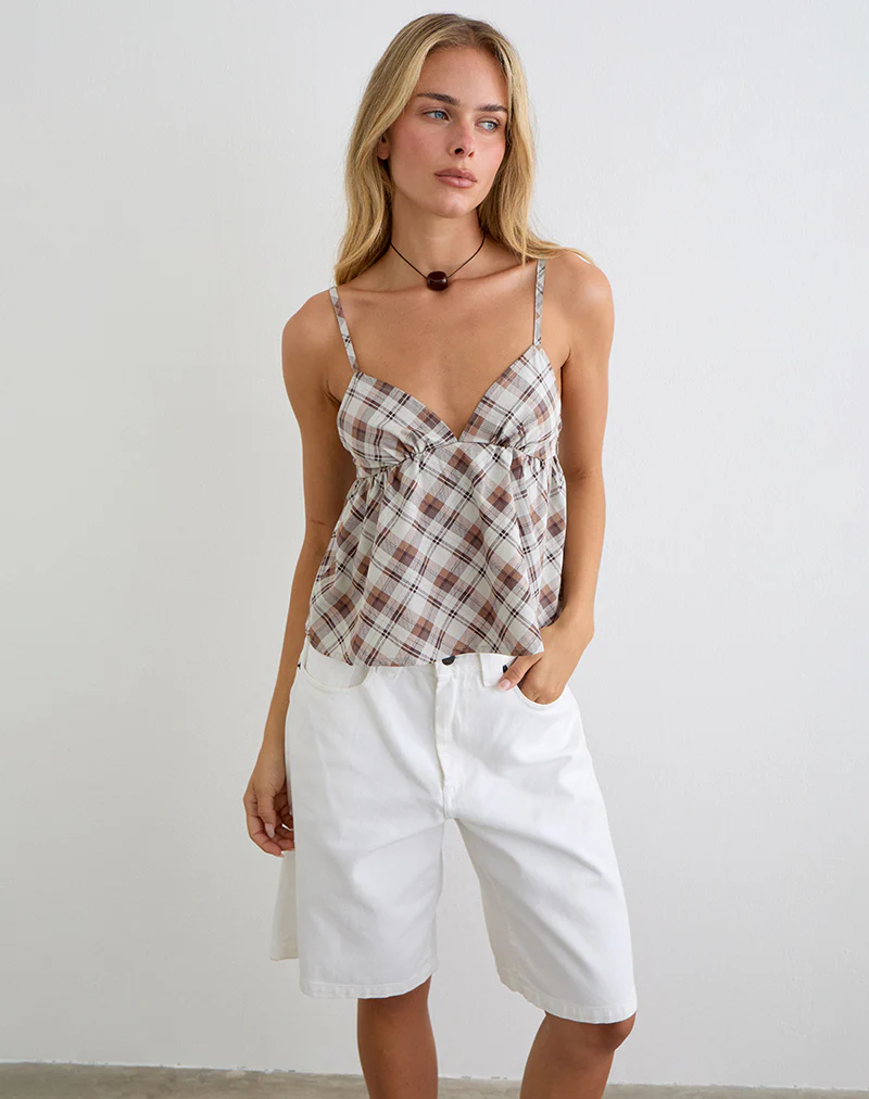 Luz Babydoll Top in Angled Check Brown - Image 2